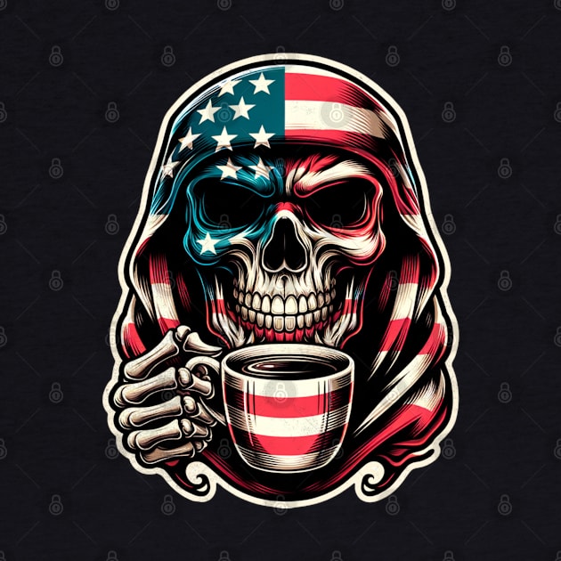 USA Patriotic American Flag Skull Caffeinated Coffee 4th of July  Coffee Lover by Carantined Chao$